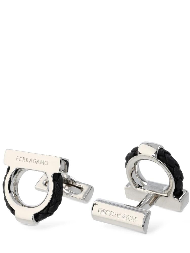 FERRAGAMO Braided Leather Gancio Cufflinks Cover