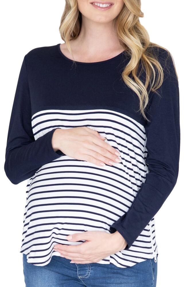 Angel Maternity Solid & Stripe Nursing Top in Navy Cover