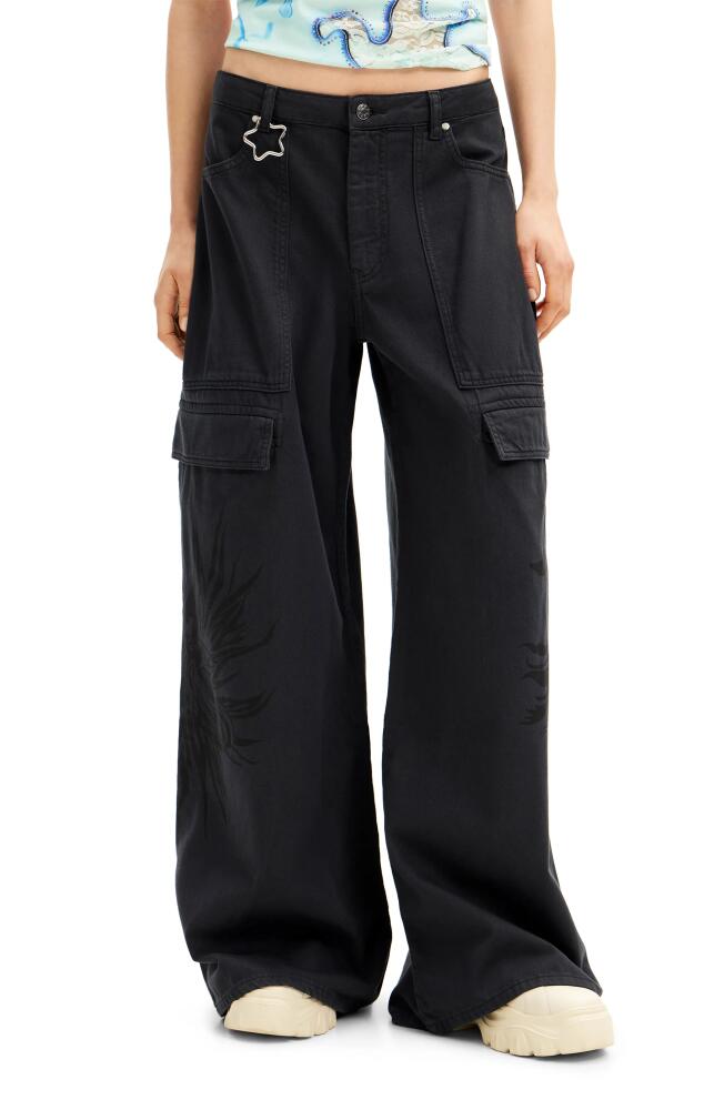 Desigual Queens Collina Wide Leg Cargo Pants in Black Cover