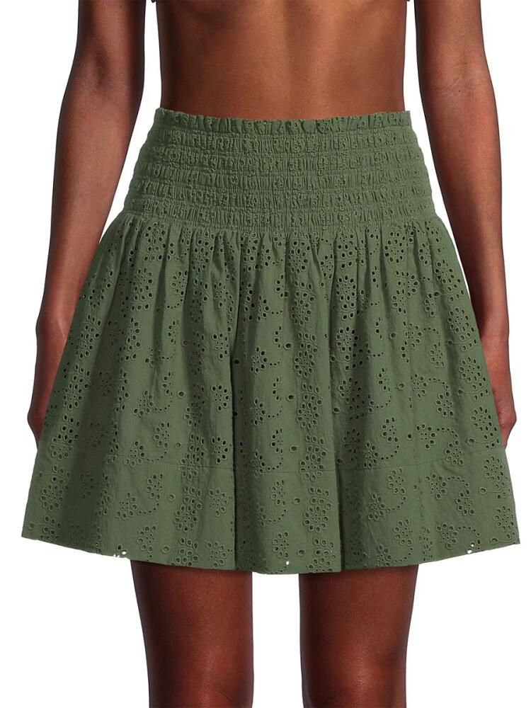 Jason Wu Women's Smocked Eyelet Mini Skirt - Green Cover