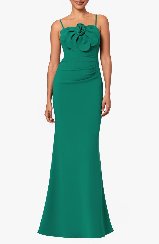 Betsy & Adam Flower Detail Scuba Crepe Gown in Green Cover