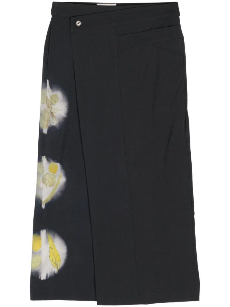 Feng Chen Wang abstract-print wool midi skirt - Black Cover