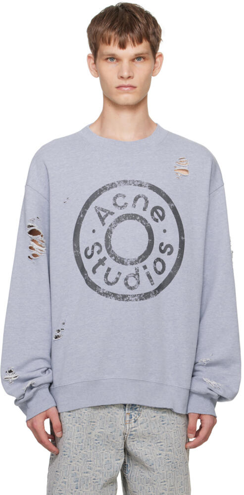 Acne Studios Blue Distressed Printed-Logo Sweatshirt Cover