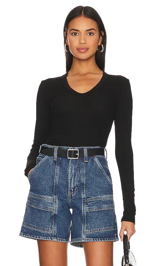 Enza Costa Rib Bold Long Sleeve U Top in Black Cover