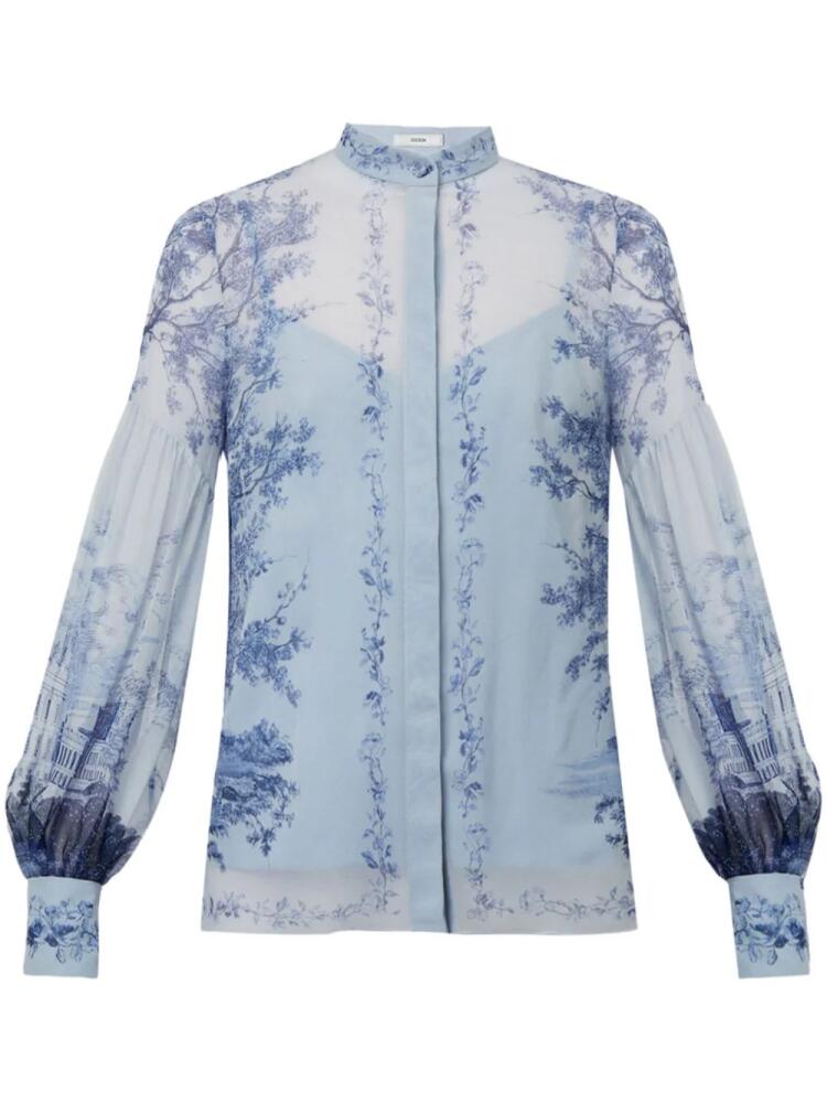 ERDEM floral-print bishop-sleeve blouse - Blue Cover