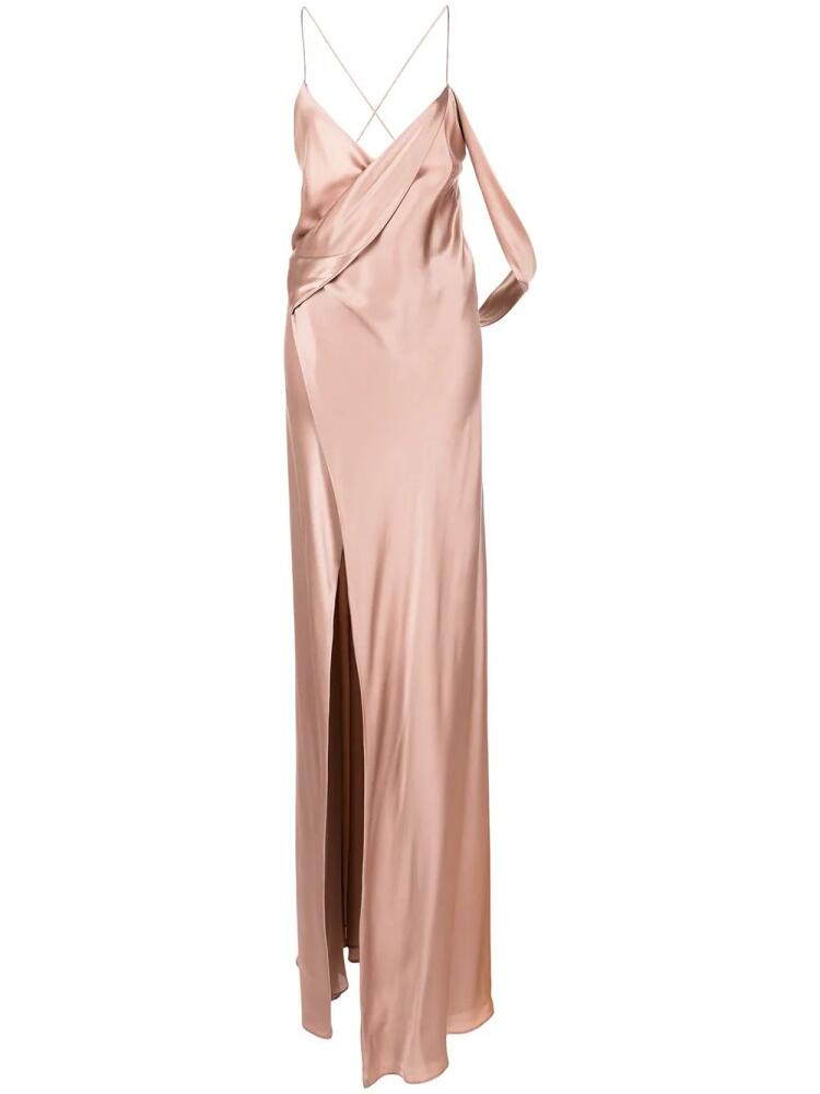 Michelle Mason silk wrap floor-length gown - Pink Cover