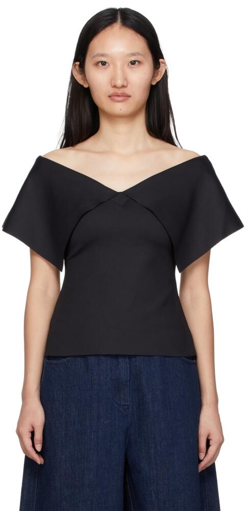 Rosetta Getty Black Fold Off-Shoulder T-Shirt Cover