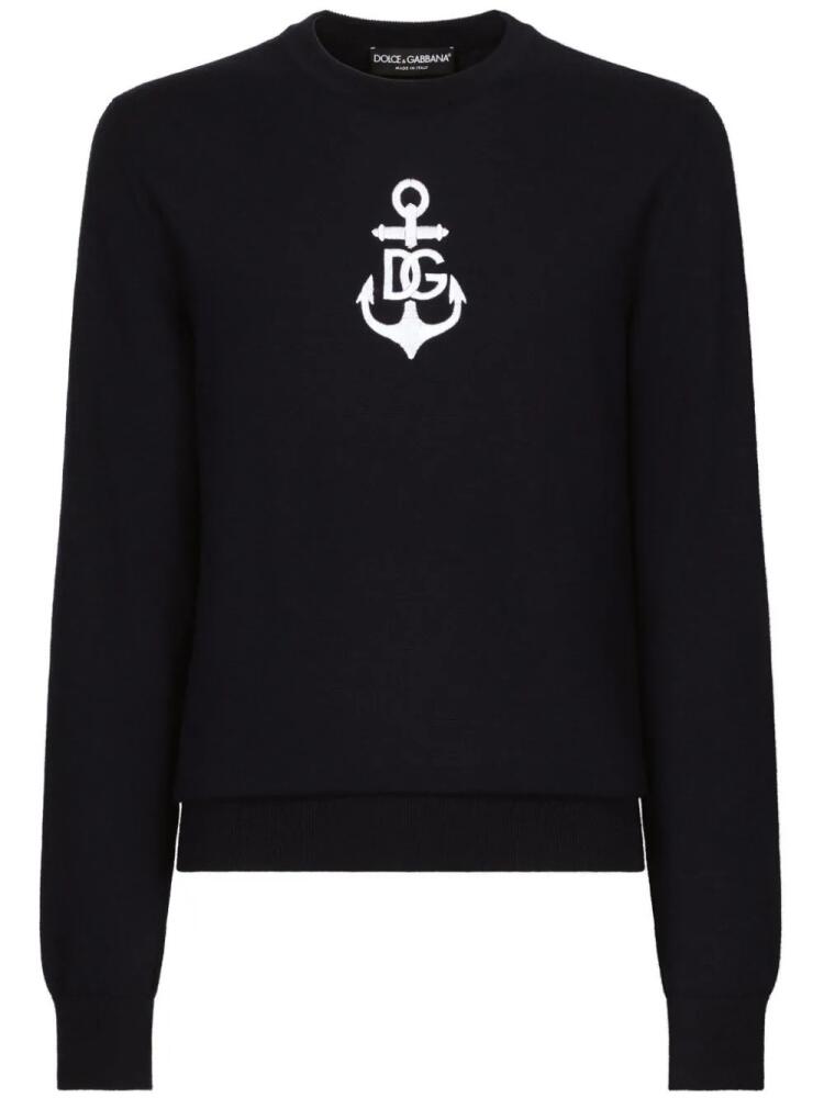 Dolce & Gabbana logo-embroidered virgin wool jumper - Blue Cover