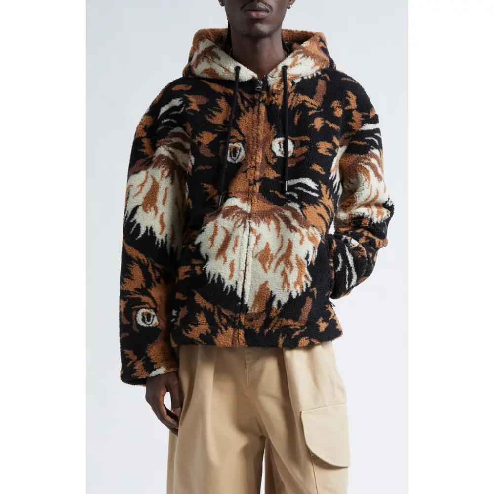 JW Anderson Cat Jacquard Hooded Fleece Jacket in Brown Cover