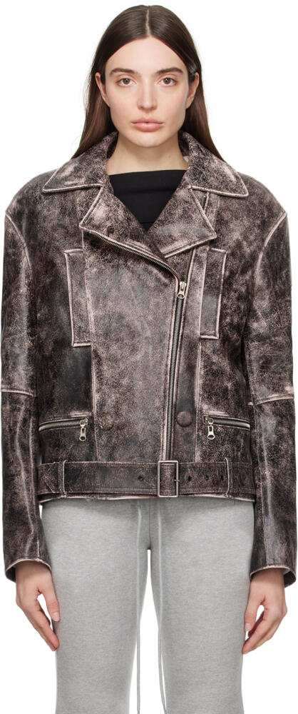 OPEN YY Brown Distressed Leather Jacket Cover