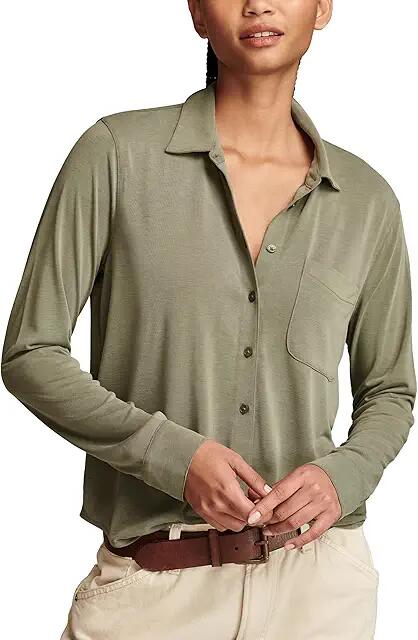 Lucky Brand Sandwash Long Sleeve Button Front (Dusty Olive) Women's Clothing Cover