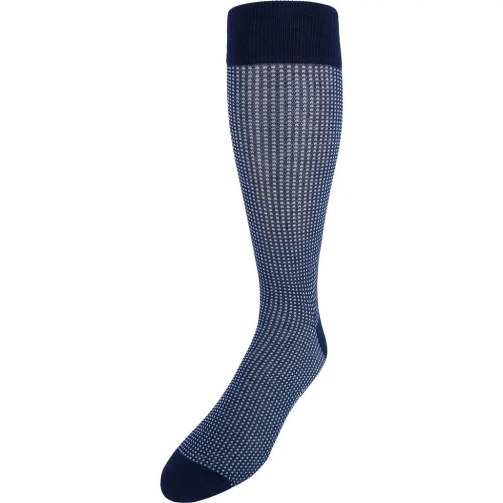 Trafalgar Gerald Box Designed Mercerized Cotton Mid-Calf Socks in Navy And Light Blue Cover