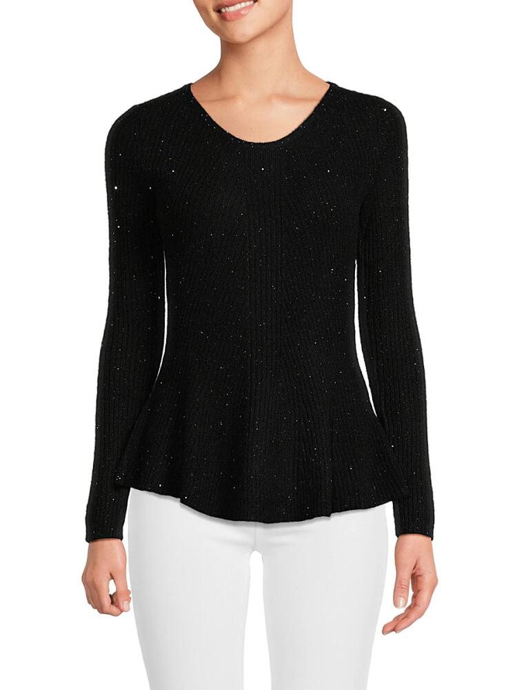 Sofia Cashmere Women's Glitter Cashmere Blend Sweater - Black Cover