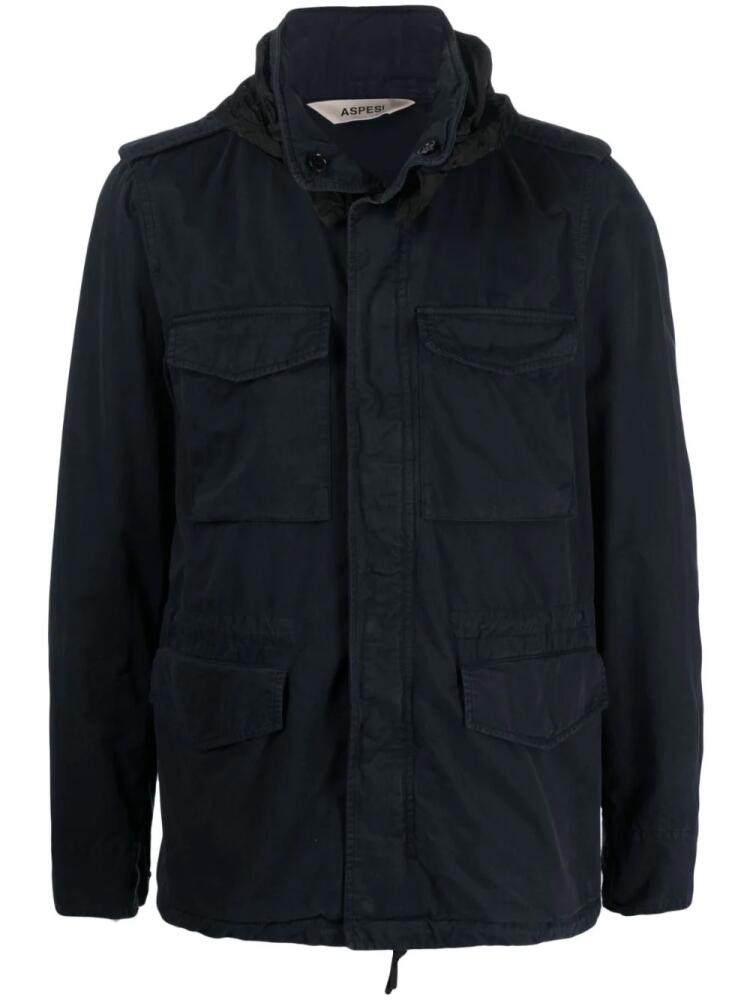 ASPESI concealed hood military jacket - Blue Cover