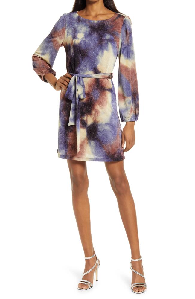 Fraiche by J Tie Dye Metallic Tie Waist Knit Dress in Blue Cover