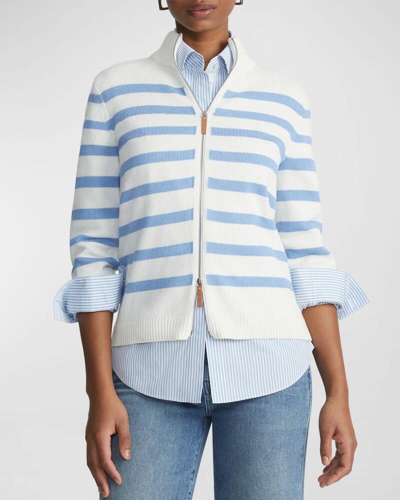 Lafayette 148 New York Striped Zip-Front Cotton-Silk Cardigan Cover