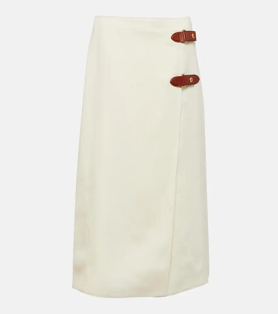 Loro Piana Leather-trimmed linen-blend midi skirt Cover