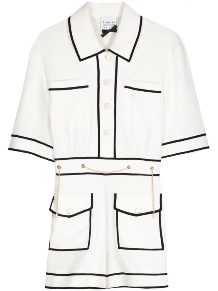 Edward Achour Paris contrast-trim crepe playsuit - White Cover