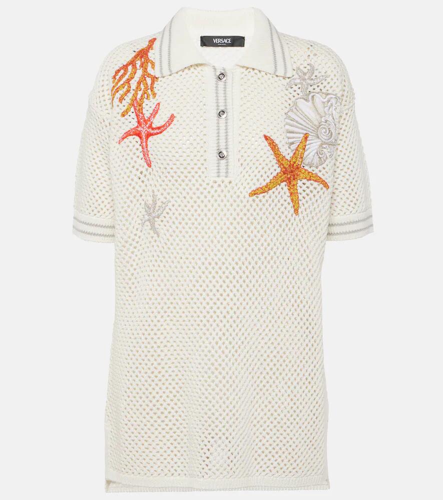 Versace Embroidered crochet cotton polo shirt Cover