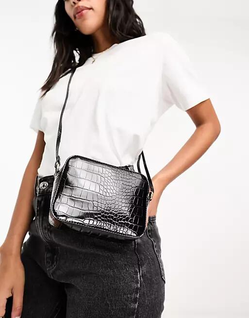 ASOS DESIGN croc effect cross body camera bag in black Cover