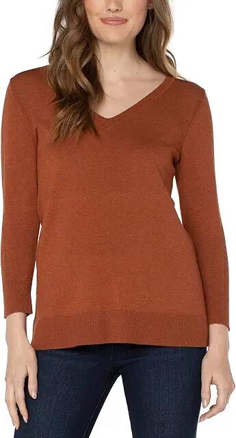 Liverpool Los Angeles 3/4 Sleeve V-Neck Sweater with Pique (Copper Heather) Women's Sweater Cover