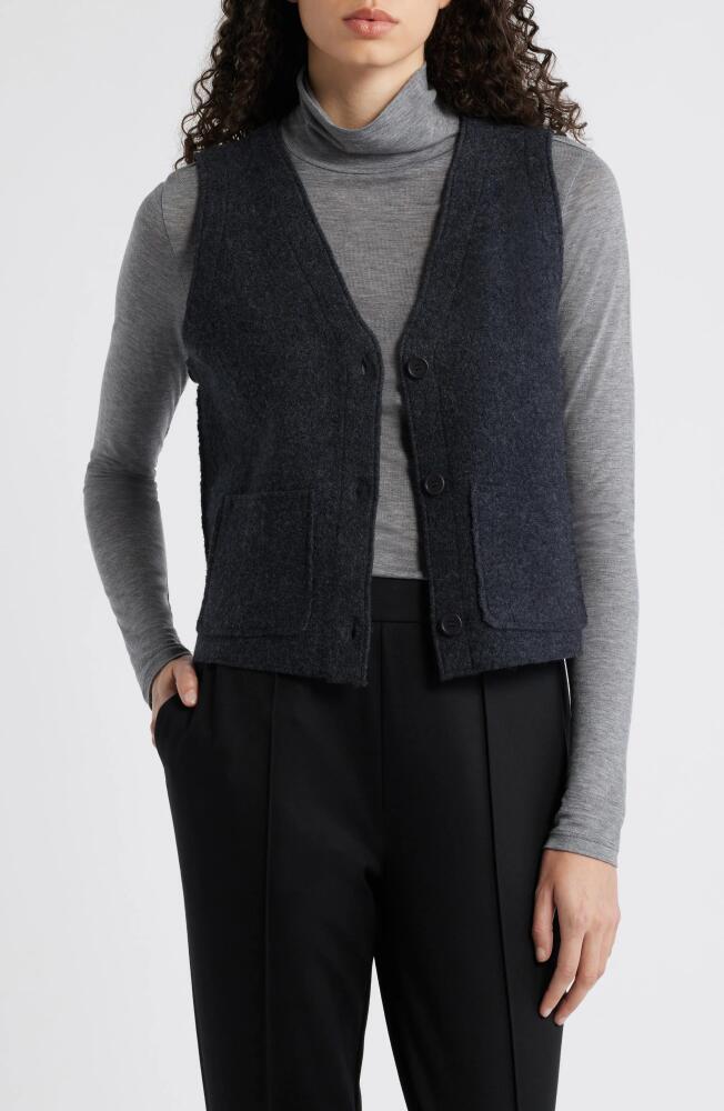 Eileen Fisher Button Front Wool Vest in Char Cover