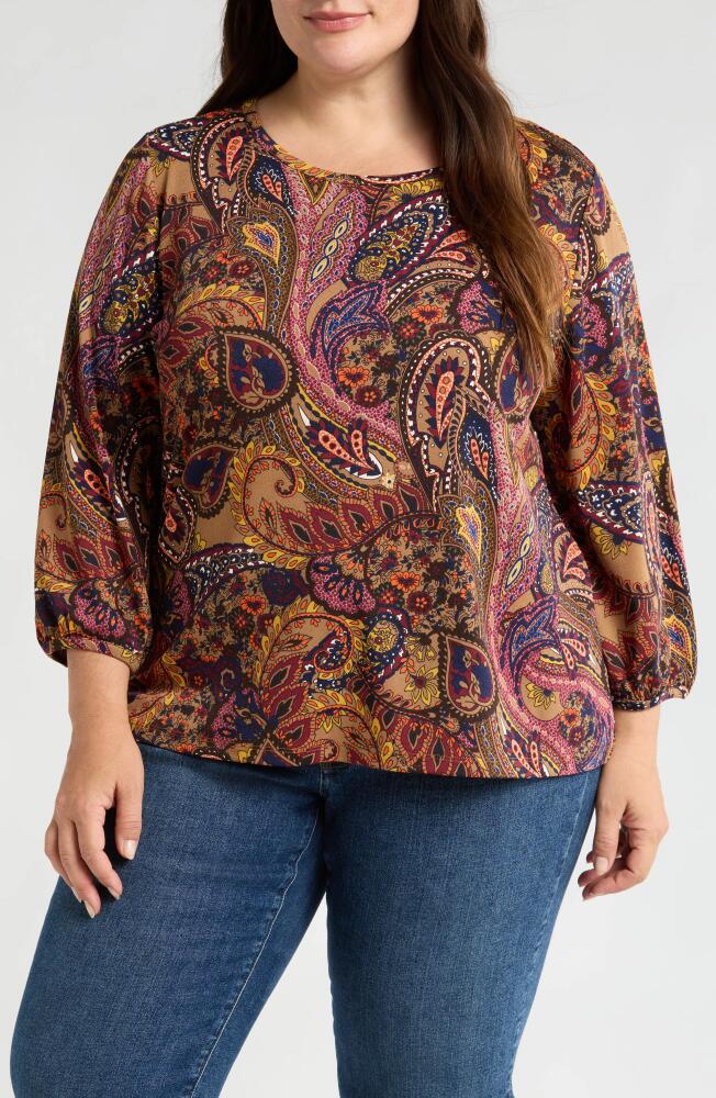 Jones New York Moss Print Crepe Top in Caramel Multi Cover