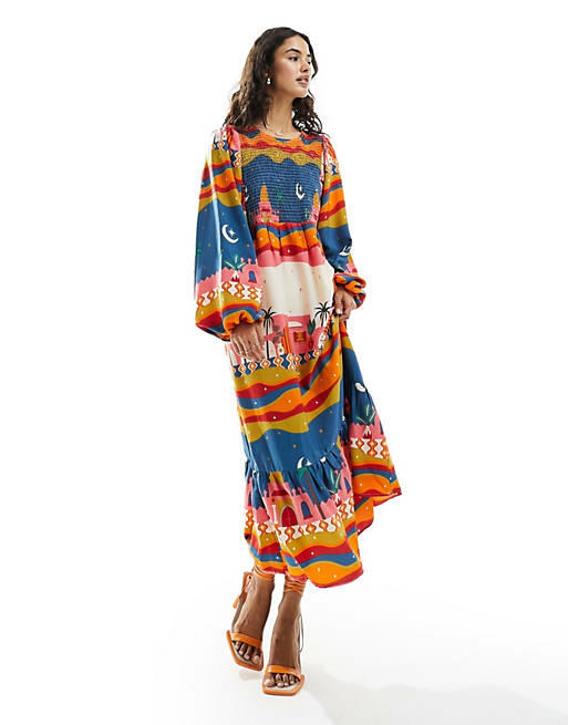 Never Fully Dressed ruffle hem midaxi dress in paradise print-Multi Cover