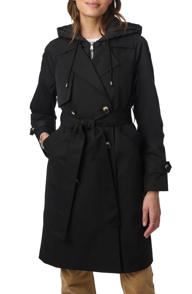 Bernardo Tie Belt Recycled Polyester Trench Coat with Removable Hooded Zip Bib in Black Cover