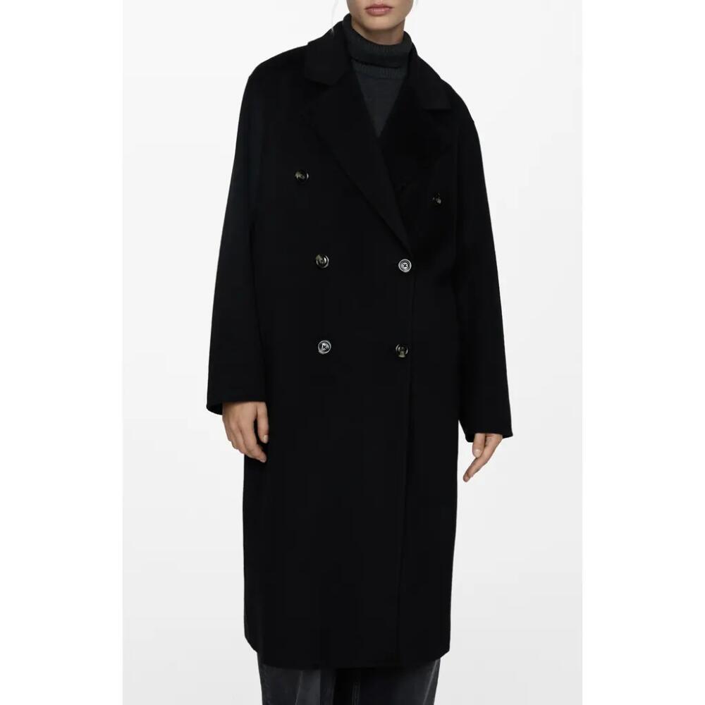 MANGO Picarol Oversize Double Breasted Wool Blend Coat in Black Cover