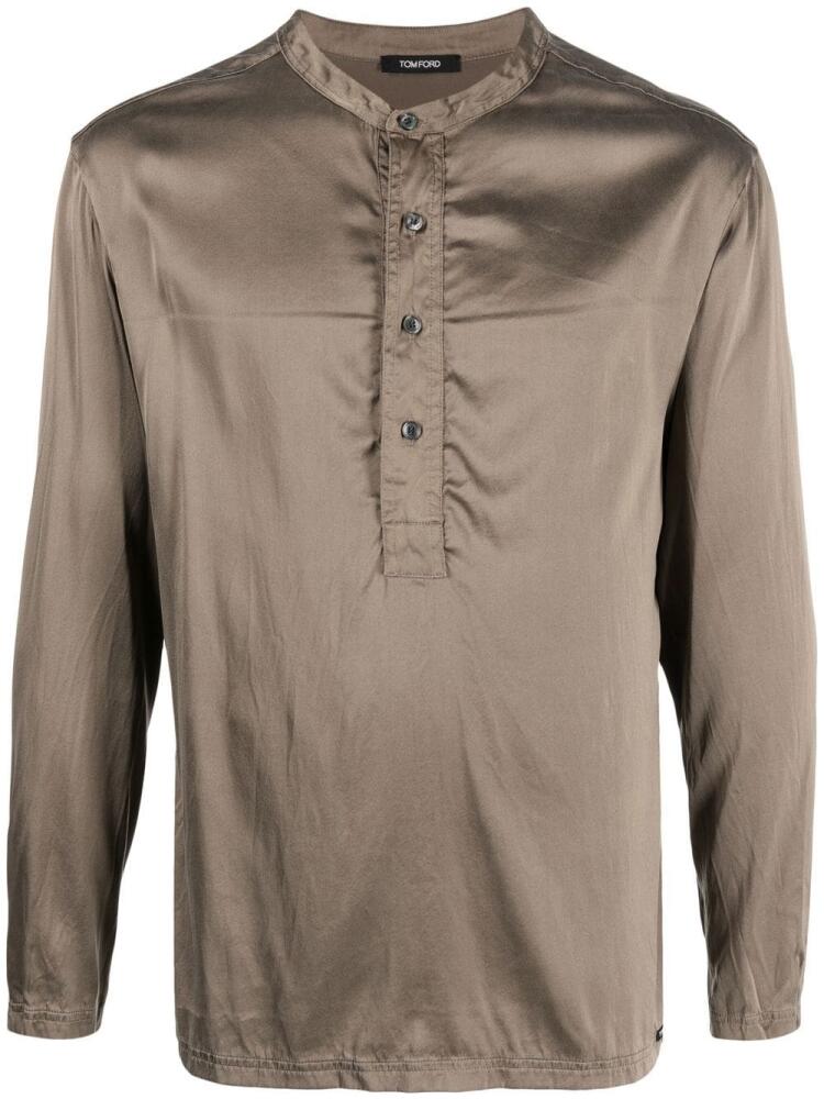 TOM FORD Henley silk-blend shirt - Brown Cover