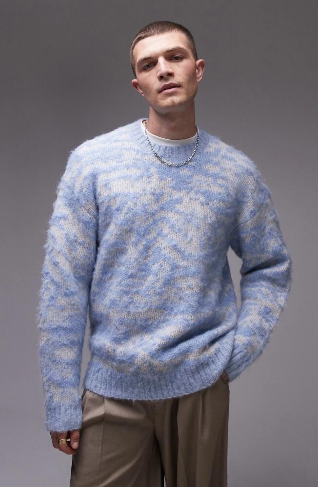 Topman Oversize Brushed Cotton Sweater in Mid Blue Cover