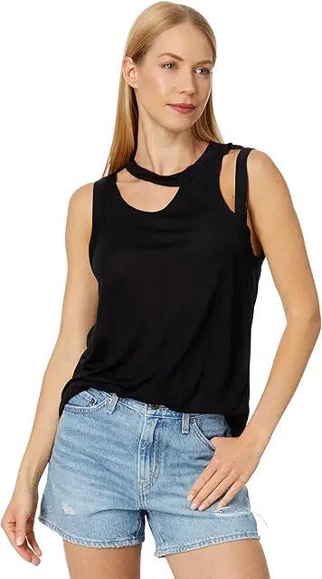 LAmade Slinky Cut Away Sleeveless Tee (Black) Women's Clothing Cover