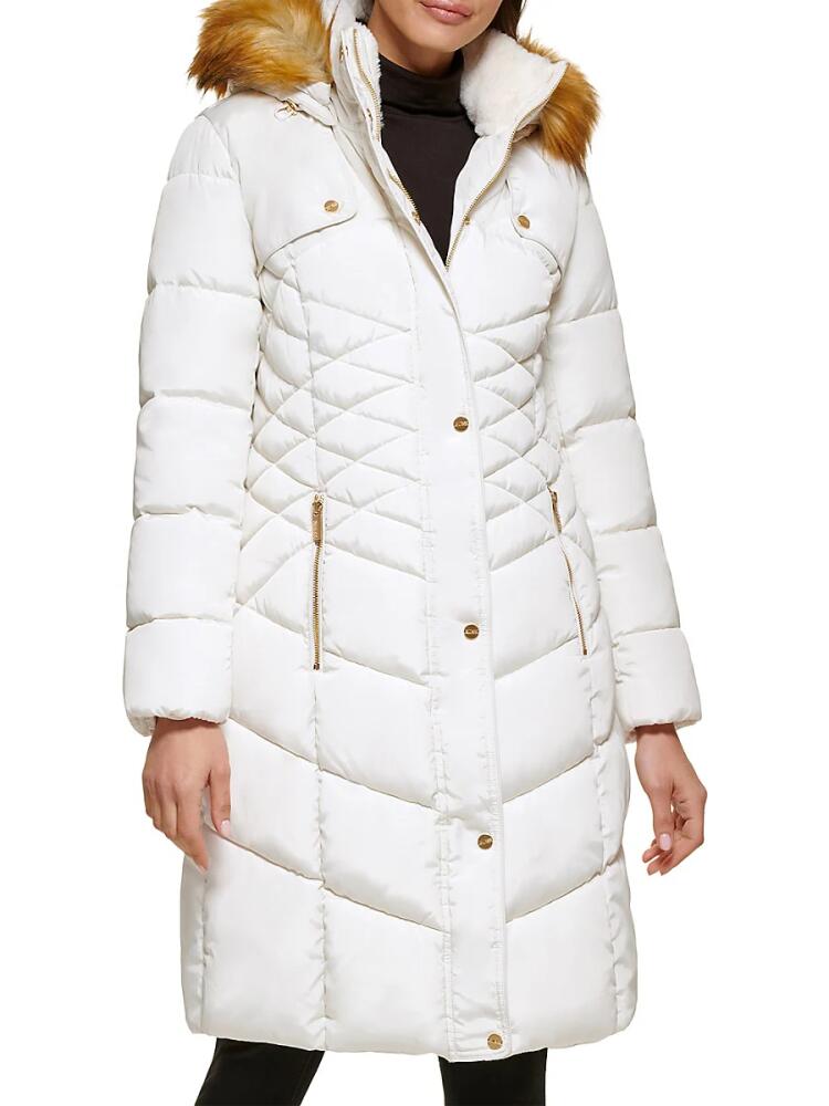 Guess Women's Faux Fur Trim Puffer Coat - Milk Cover