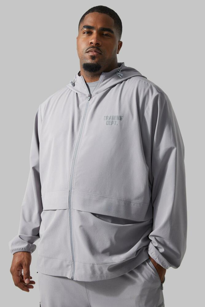 boohoo Mens Plus Active Training Dept Pocket Detail Windbreaker - Grey Cover