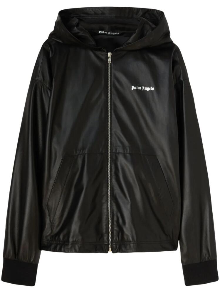 Palm Angels logo-print hooded leather jacket - Black Cover