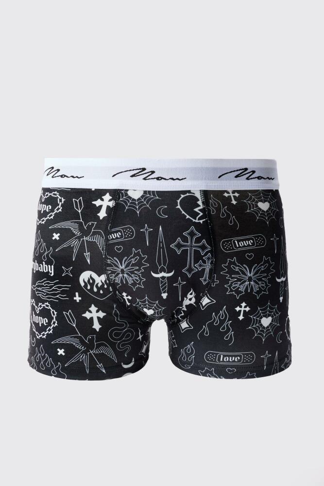 boohoo Mens Man Signature Gothic Printed Boxers - Black Cover