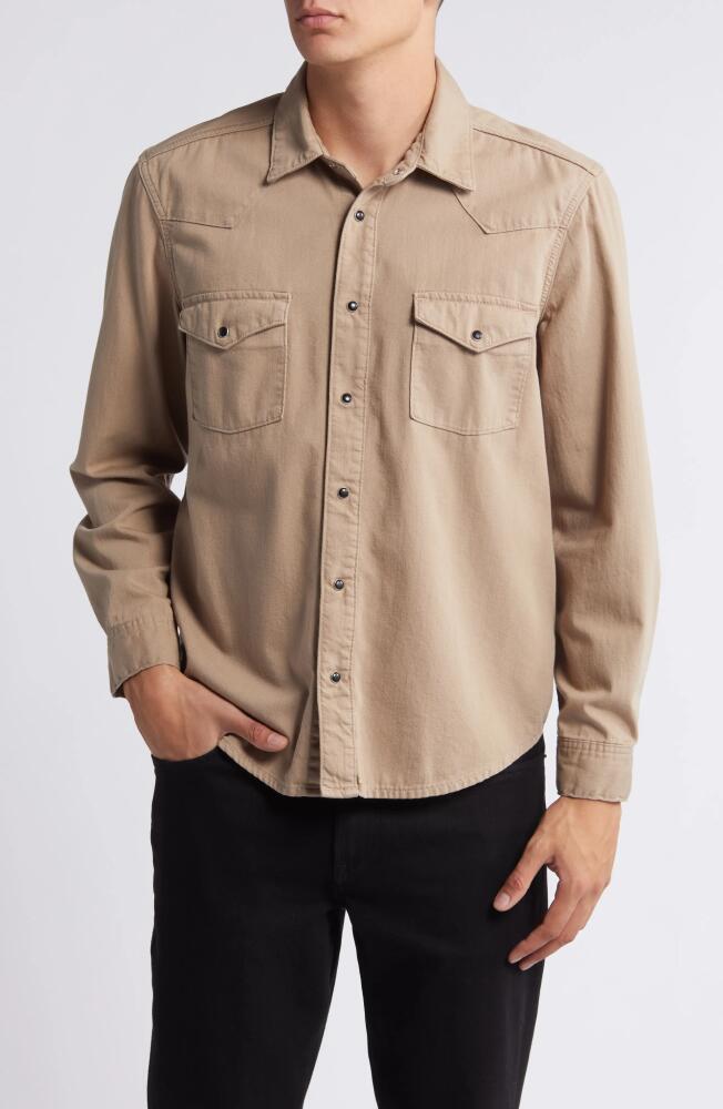 FRAME Western Denim Snap Front Shirt in Dark Beige Cover