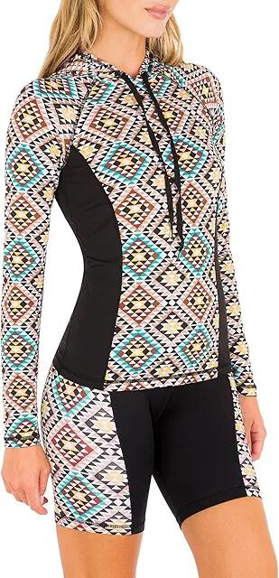 Hurley Mosaic Geo Long Sleeve Hoodie Rashguard (Mosaic Geo) Women's Swimwear Cover