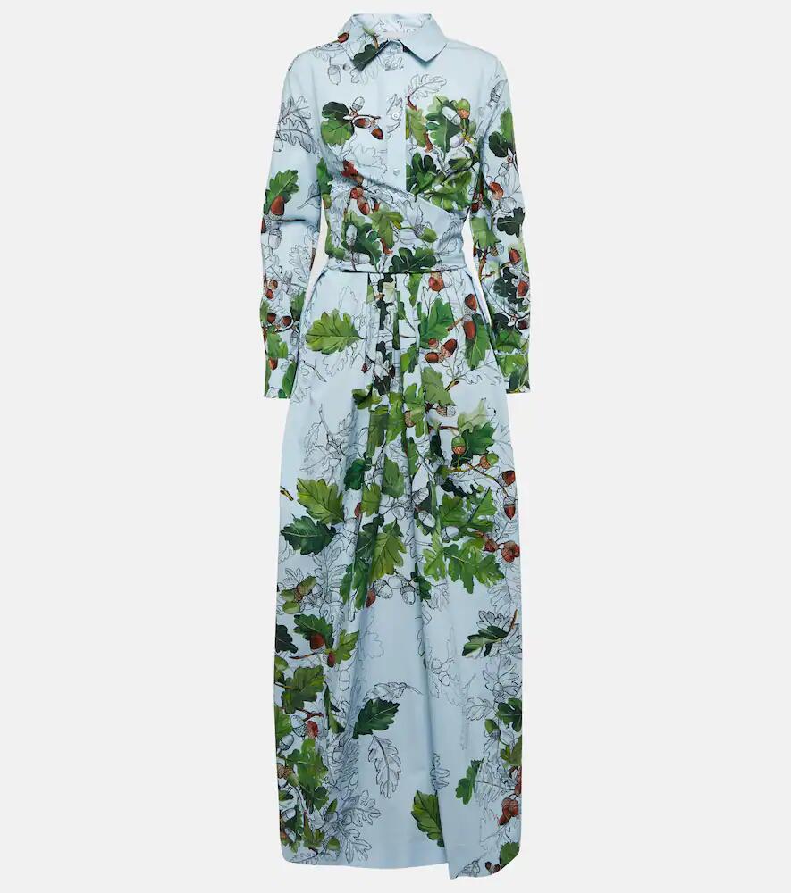 Oscar de la Renta Printed cotton-blend shirt maxi dress Cover