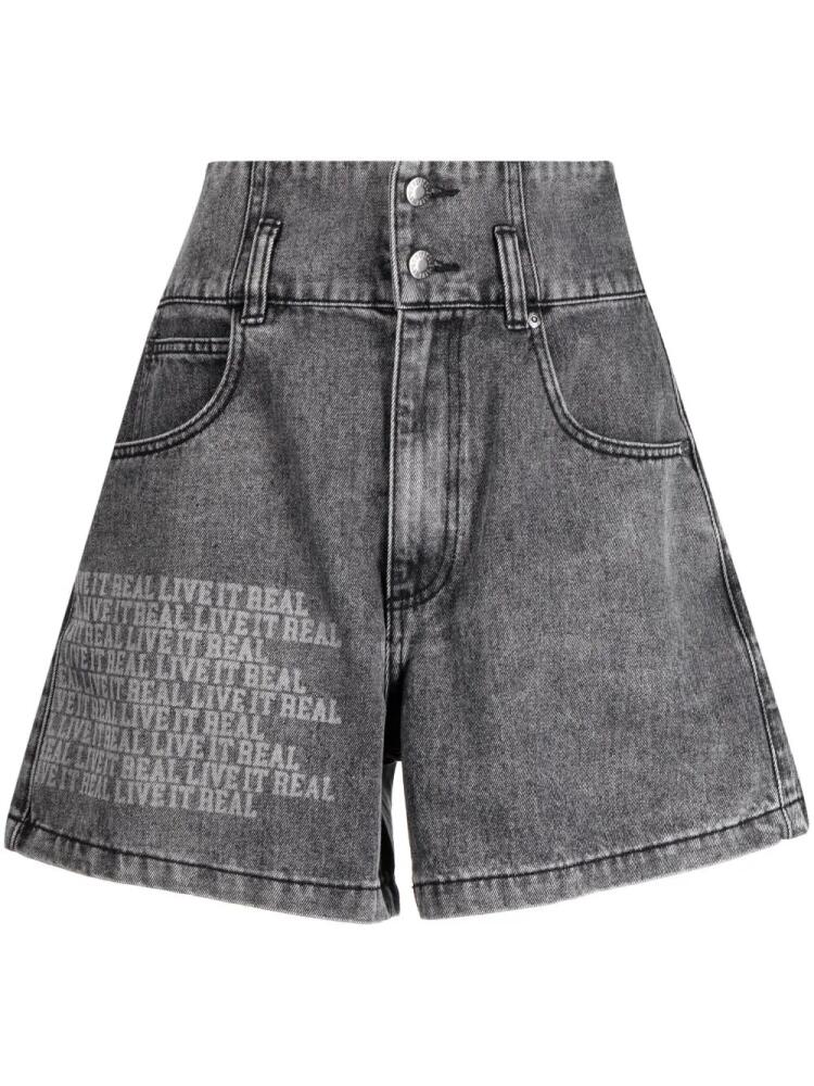 izzue slogan-print high-rise denim shorts - Grey Cover