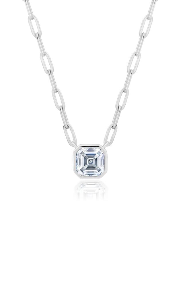 Crislu Asscher Cubic Zirconia Bezel Necklace in Platinum Cover