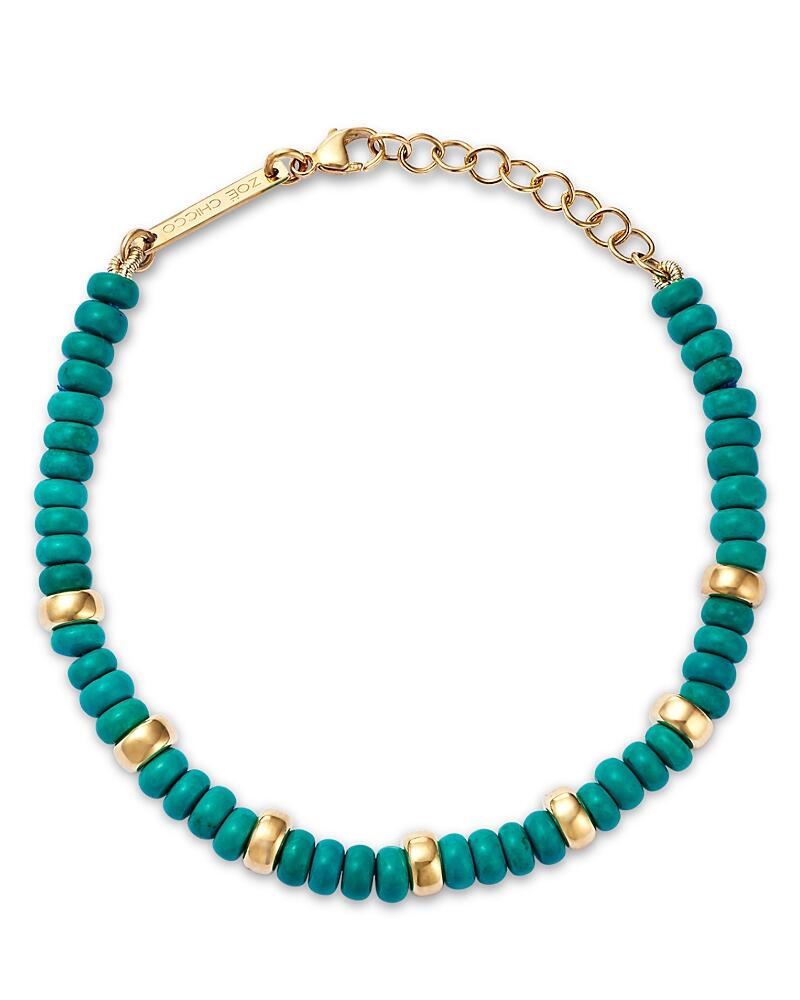 Zoe Chicco 14K Yellow Gold Gemstone Beads Turquoise Rondelle Link Bracelet Cover