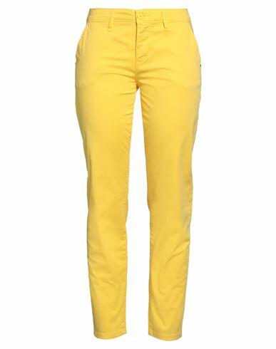 Markup Woman Pants Yellow Cotton, Elastane Cover