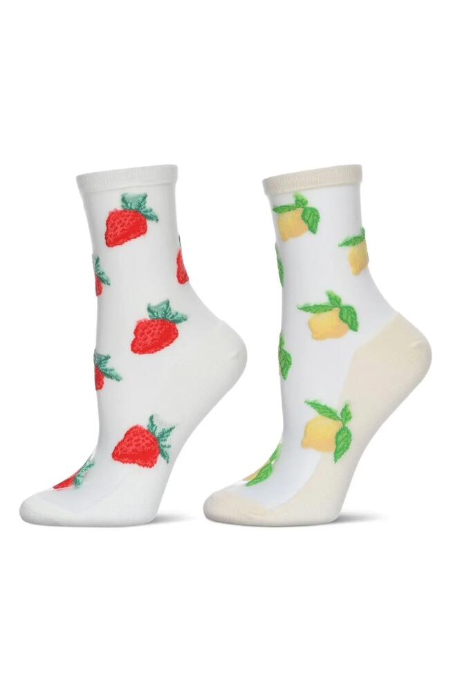 MeMoi Strawberry & Lemon Assorted 2-Pack Ankle Socks in Ivory-White Cover