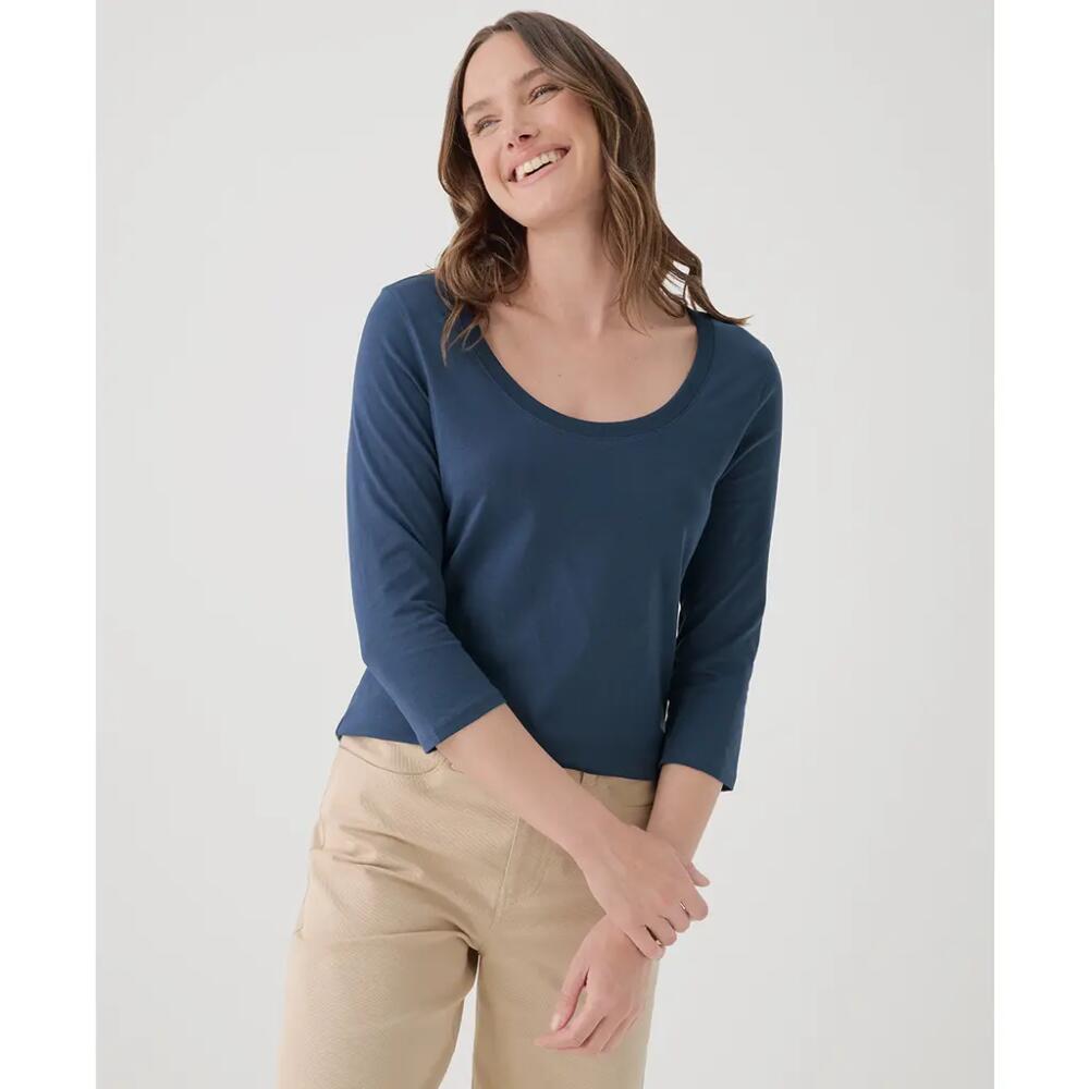 Pact Organic Cotton Softspun Scoop Neck 3/4 Sleeve Tee in French Navy Cover