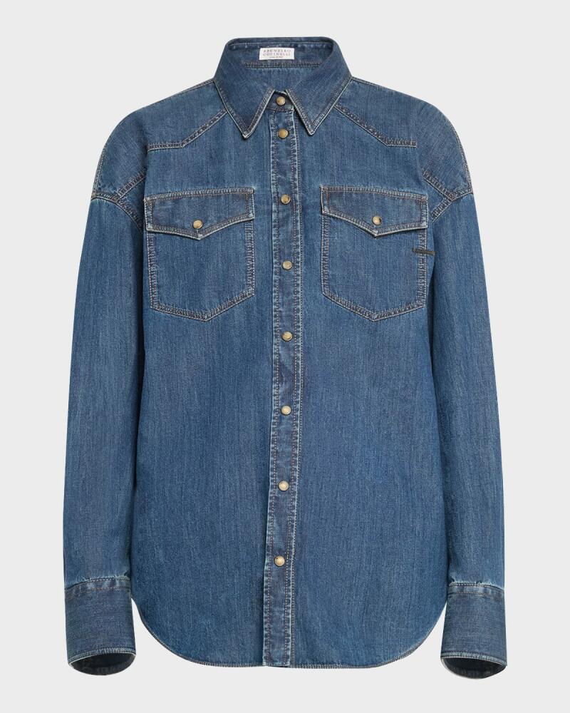 Brunello Cucinelli Light Denim Shirt With Monili Tab Cover