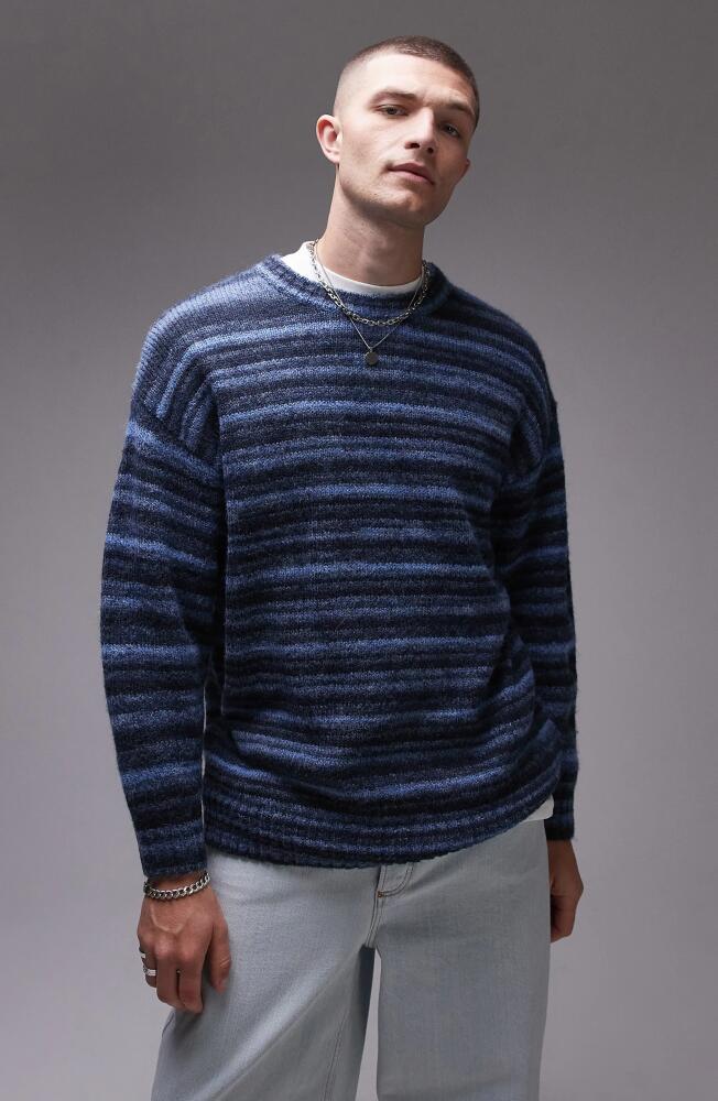 Topman Relaxed Fit Fluffy Stripe Sweater in Mid Blue Cover