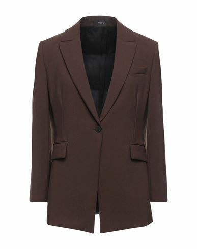 Theory Woman Blazer Dark brown Wool, Elastane Cover