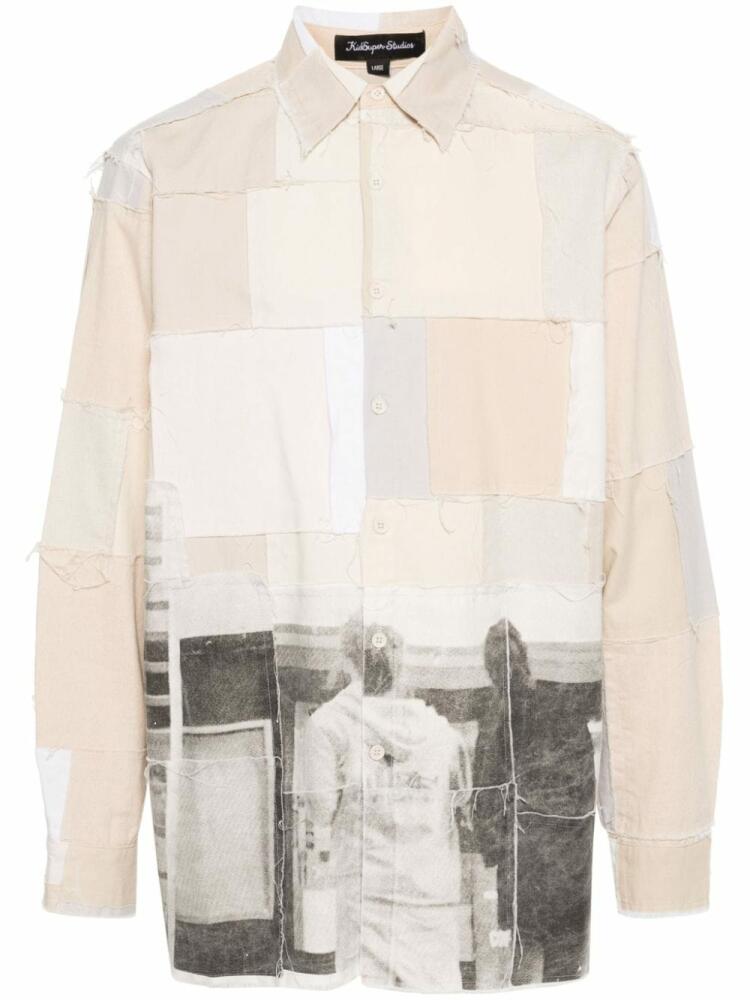 KidSuper printed patchwork frayed shirt - Neutrals Cover